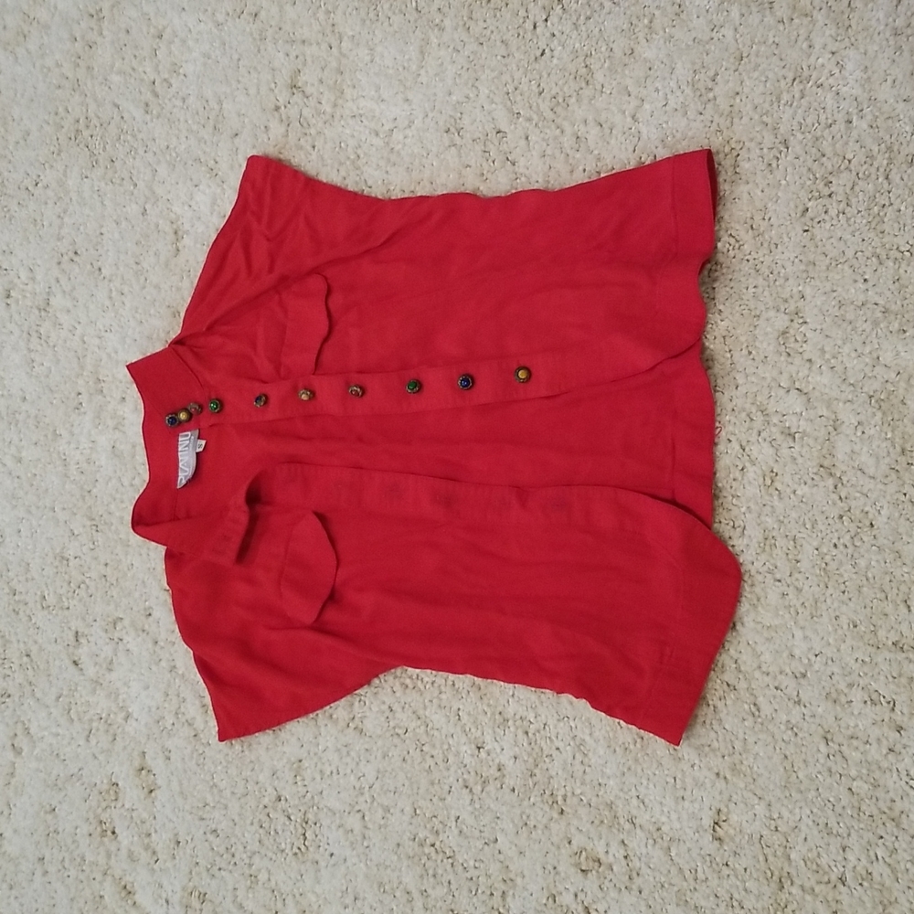 Junior button up short sleeves beaded buttons
